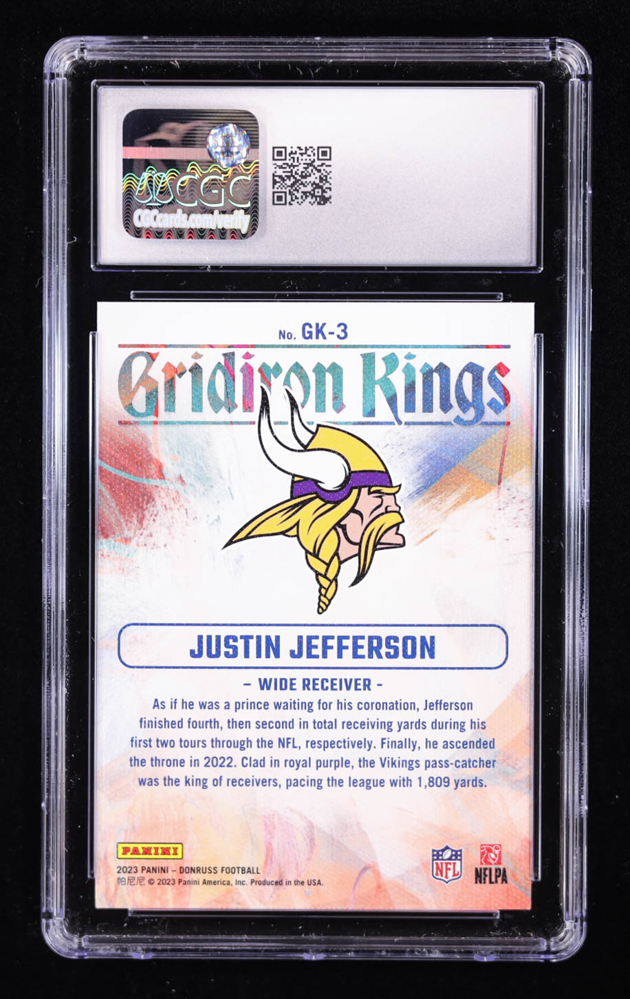 Justin Jefferson 2023 Donruss Gridiron Kings #GK3 (CGC 10) at PristineAuction.com Justin Jefferson 2023 Donruss Gridiron Kings #GK3 (CGC 10) at PristineAuction.com