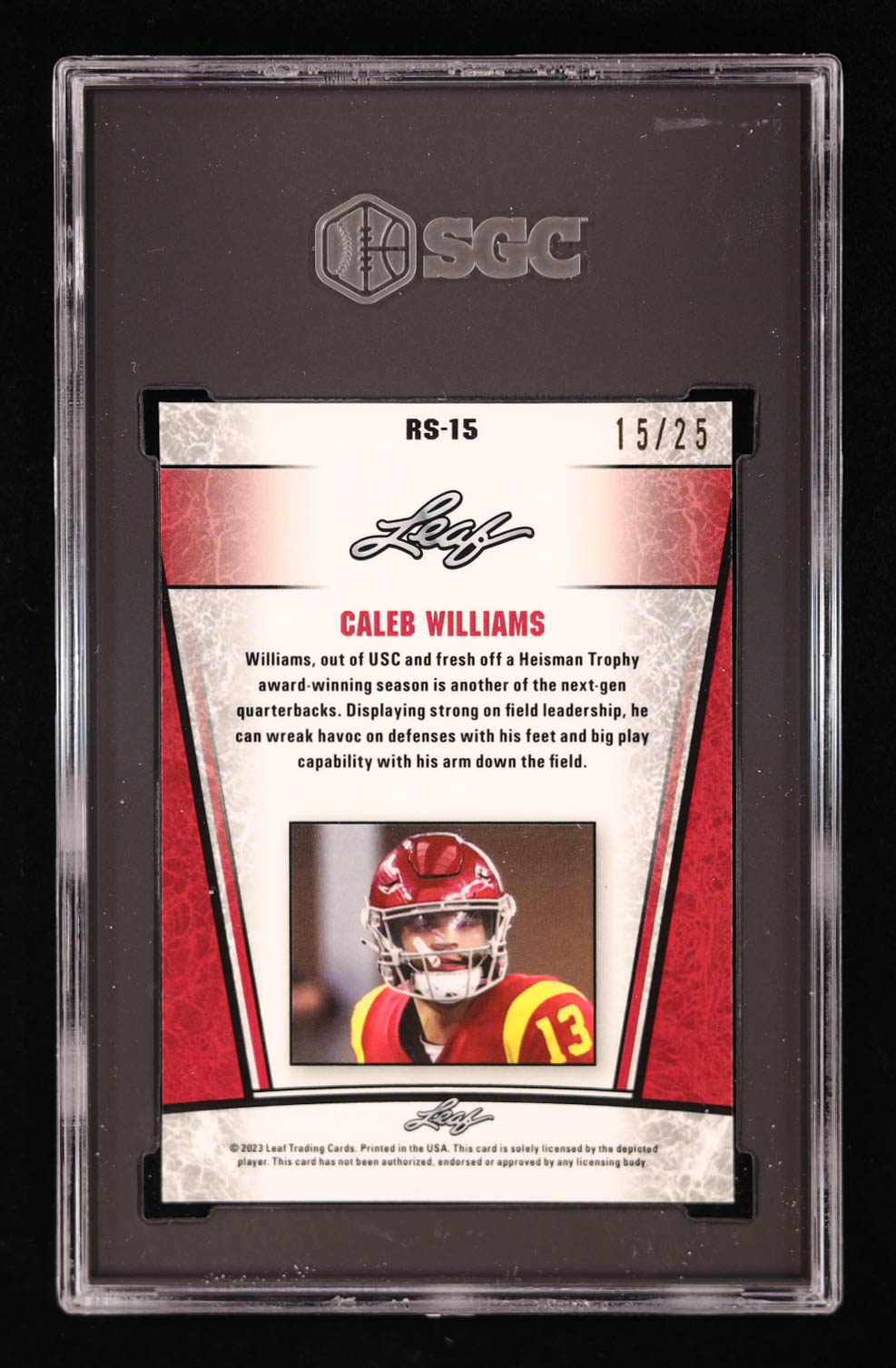 Caleb Williams 2023 Leaf Metal Special Release Rookie Silver Mojo Silver #RS15 RC #/25 (SGC 9.5) at PristineAuction.com Caleb Williams 2023 Leaf Metal Special Release Rookie Silver Mojo Silver #RS15 RC #/25 (SGC 9.5) at PristineAuction.com