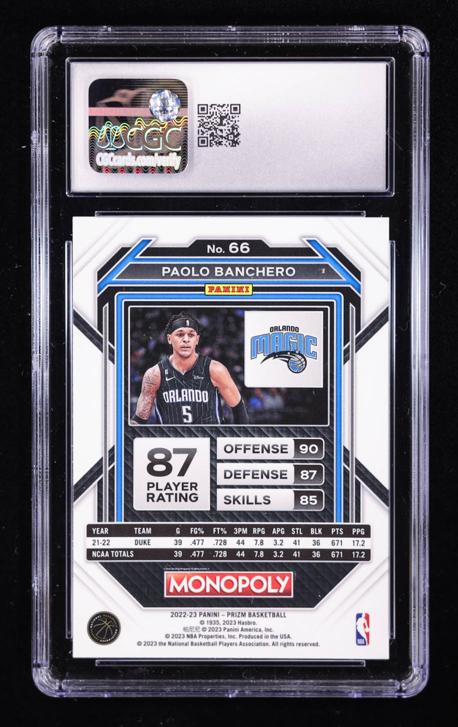 Paolo Banchero 2022-23 Panini Prizm Monopoly #66 RC (CGC 10) at PristineAuction.com Paolo Banchero 2022-23 Panini Prizm Monopoly #66 RC (CGC 10) at PristineAuction.com