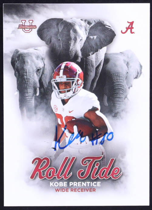 Kobe Prentice Signed 2023 Bowman University Alabama Roll Tide #RT9 RC (Beckett) at PristineAuction.com Kobe Prentice Signed 2023 Bowman University Alabama Roll Tide #RT9 RC (Beckett) at PristineAuction.com