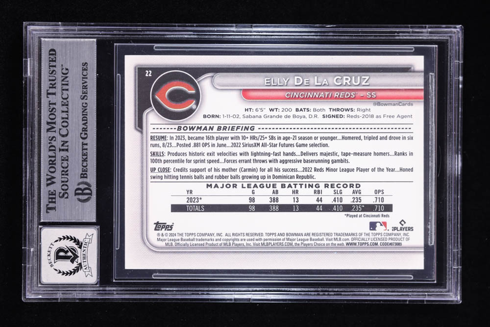 Elly De La Cruz Signed 2024 Bowman #22 RC (BGS | Autograph Graded 10) at PristineAuction.com Elly De La Cruz Signed 2024 Bowman #22 RC (BGS | Autograph Graded 10) at PristineAuction.com