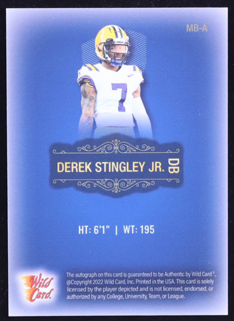 Derek Stingley Jr. 2022 Wild Card Matte Silver Autographs Sparkle #MBA36 RC #1/2 at PristineAuction.com Derek Stingley Jr. 2022 Wild Card Matte Silver Autographs Sparkle #MBA36 RC #1/2 at PristineAuction.com