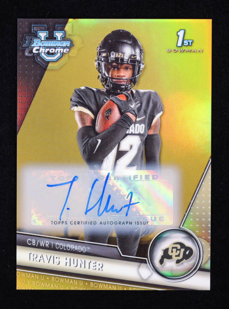 Travis Hunter 2023 Bowman Chrome University Autographs Gold Refractors #36 #12/50 RC