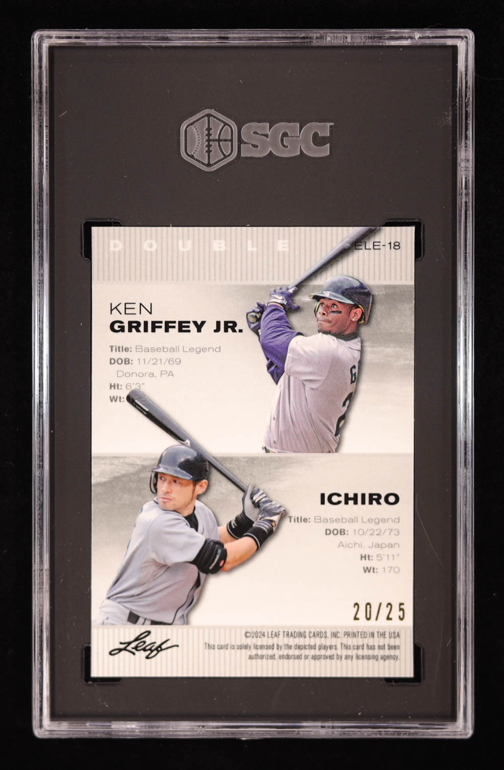 Ken Griffey Jr. / Ichiro 2024 Leaf Metal Special Release Exclusive Legends Edition Crystal Silver #ELE18 #/25 (SGC 9.5) at PristineAuction.com Ken Griffey Jr. / Ichiro 2024 Leaf Metal Special Release Exclusive Legends Edition Crystal Silver #ELE18 #/25 (SGC 9.5) at PristineAuction.com