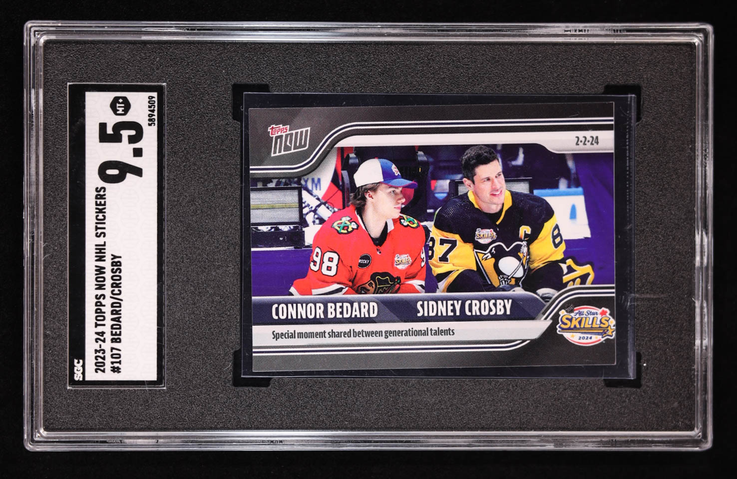 Connor Bedard / Sidney Crosby 2023-24 Topps Now Stickers #107 (SGC 9.5) at PristineAuction.com Connor Bedard / Sidney Crosby 2023-24 Topps Now Stickers #107 (SGC 9.5) at PristineAuction.com
