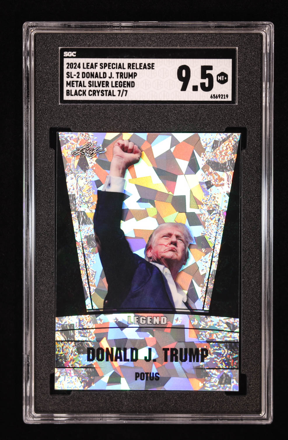 Donald J. Trump 2024 Leaf Metal Special Release Silver Legend Crystal Black #SL2 #7/7 (SGC 9.5) at PristineAuction.com Donald J. Trump 2024 Leaf Metal Special Release Silver Legend Crystal Black #SL2 #7/7 (SGC 9.5) at PristineAuction.com