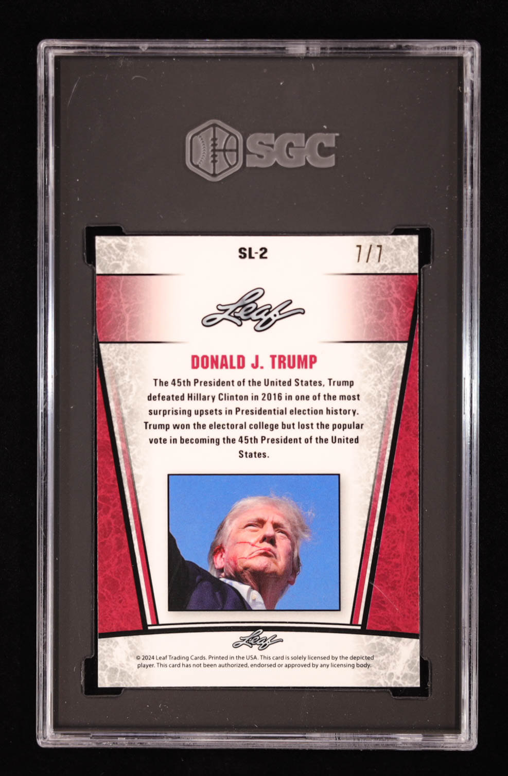 Donald J. Trump 2024 Leaf Metal Special Release Silver Legend Crystal Black #SL2 #7/7 (SGC 9.5) at PristineAuction.com Donald J. Trump 2024 Leaf Metal Special Release Silver Legend Crystal Black #SL2 #7/7 (SGC 9.5) at PristineAuction.com
