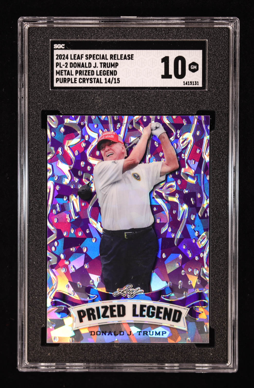Donald J. Trump 2024 Leaf Metal Special Release Prized Legend Crystal Purple #PL2 #/15 (SGC 10) at PristineAuction.com Donald J. Trump 2024 Leaf Metal Special Release Prized Legend Crystal Purple #PL2 #/15 (SGC 10) at PristineAuction.com
