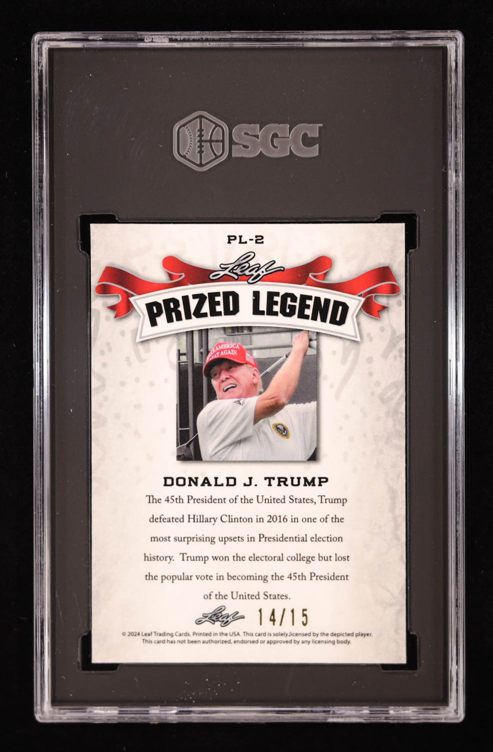 Donald J. Trump 2024 Leaf Metal Special Release Prized Legend Crystal Purple #PL2 #/15 (SGC 10) at PristineAuction.com Donald J. Trump 2024 Leaf Metal Special Release Prized Legend Crystal Purple #PL2 #/15 (SGC 10) at PristineAuction.com