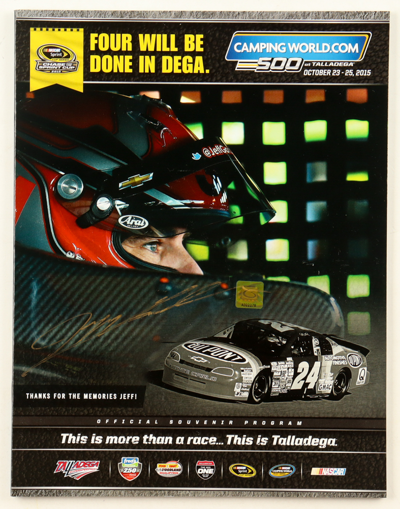 Jeff Gordon Signed 2015 Campingworld.com Talladega 500 Souvenir Program (Gordon) at PristineAuction.com Jeff Gordon Signed 2015 Campingworld.com Talladega 500 Souvenir Program (Gordon) at PristineAuction.com