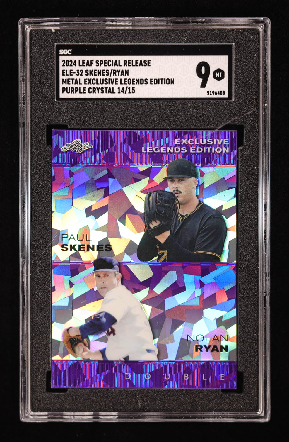 Paul Skenes / Nolan Ryan 2024 Leaf Metal Special Release Exclusive Legends Edition Crystal Purple #ELE32 RC #14/15 (SGC 9) at PristineAuction.com Paul Skenes / Nolan Ryan 2024 Leaf Metal Special Release Exclusive Legends Edition Crystal Purple #ELE32 RC #14/15 (SGC 9) at PristineAuction.com