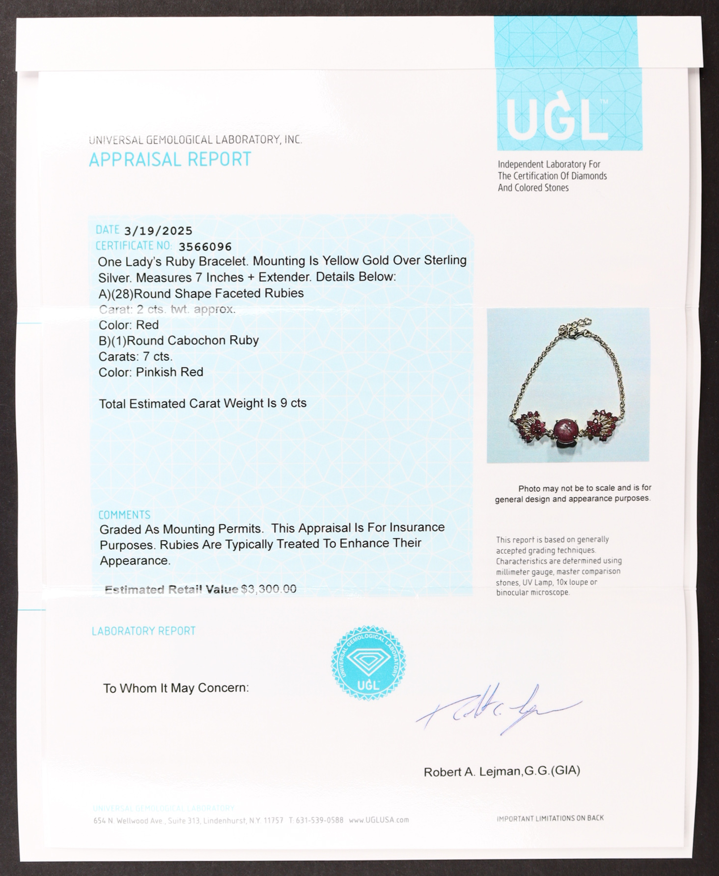 New 9 Carats Ruby Bracelet Mounted in Yellow Gold | Estimate Retail Value $3,300 (UGL) at PristineAuction.com New 9 Carats Ruby Bracelet Mounted in Yellow Gold | Estimate Retail Value $3,300 (UGL) at PristineAuction.com