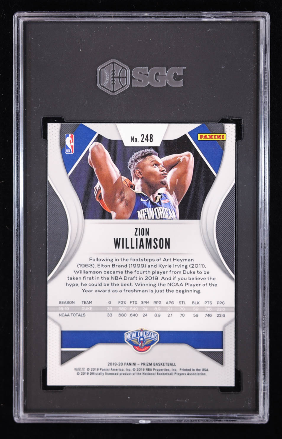 Zion Williamson 2019 Panini Prizm #248 RC (SGC 9.5) at PristineAuction.com Zion Williamson 2019 Panini Prizm #248 RC (SGC 9.5) at PristineAuction.com