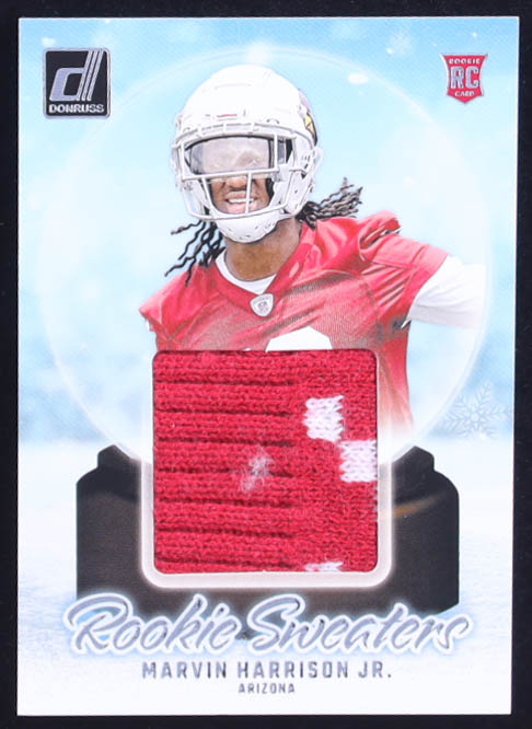 Marvin Harrison Jr. 2024 Donruss Rookie Holiday Sweater #RHSMHJ RC at PristineAuction.com Marvin Harrison Jr. 2024 Donruss Rookie Holiday Sweater #RHSMHJ RC at PristineAuction.com