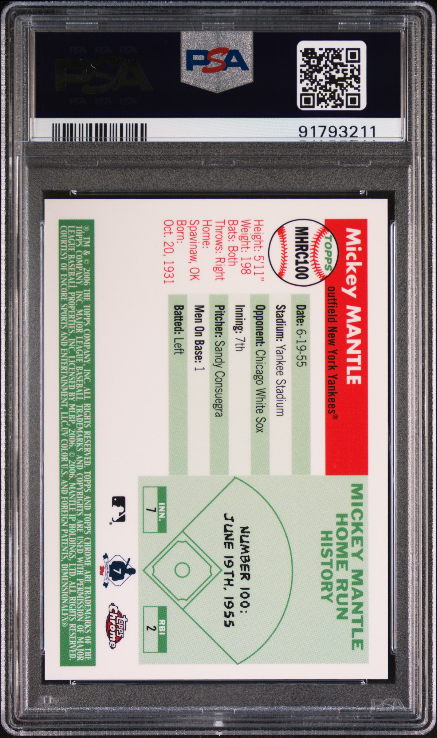 Mickey Mantle 2006 Topps Chrome Mantle Home Run History #MHRC100 (PSA 10) at PristineAuction.com Mickey Mantle 2006 Topps Chrome Mantle Home Run History #MHRC100 (PSA 10) at PristineAuction.com