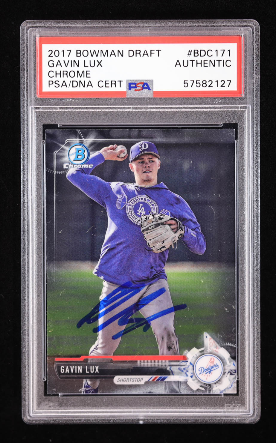 Gavin Lux Signed 2017 Bowman Draft Chrome #BDC171 RC (PSA) at PristineAuction.com Gavin Lux Signed 2017 Bowman Draft Chrome #BDC171 RC (PSA) at PristineAuction.com