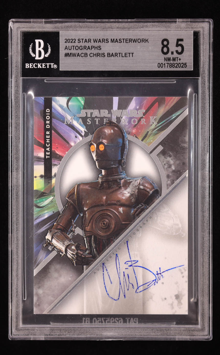 Chris Bartlett as Teacher Droid 2022 Topps Star Wars Masterwork Autographs #MWACB (BGS 8.5) at PristineAuction.com Chris Bartlett as Teacher Droid 2022 Topps Star Wars Masterwork Autographs #MWACB (BGS 8.5) at PristineAuction.com