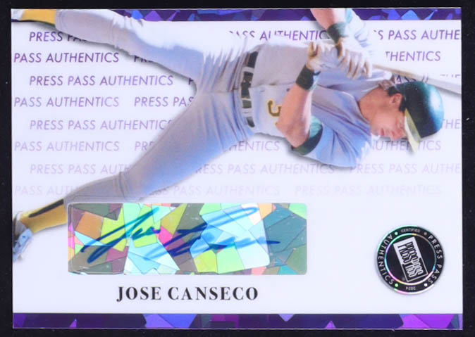 Jose Canseco 2024 Leaf Collective Press Pass Authentics Autographs Crystal Purple #PPJC1 #2/7 at PristineAuction.com Jose Canseco 2024 Leaf Collective Press Pass Authentics Autographs Crystal Purple #PPJC1 #2/7 at PristineAuction.com