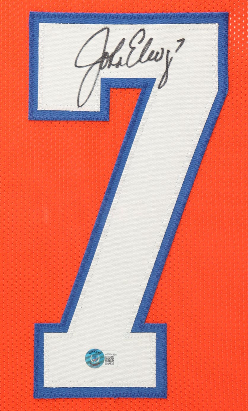 John Elway Signed Custom Framed Jersey Display (Beckett) at PristineAuction.com John Elway Signed Custom Framed Jersey Display (Beckett) at PristineAuction.com