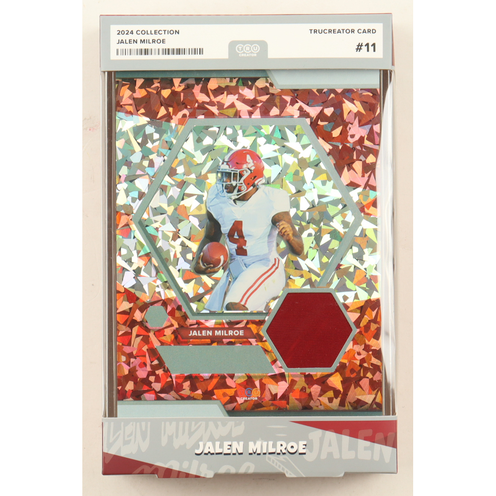 Jalen Milroe 2024 TruSport Jumbo Trucreator Card Cracked Ice #11 #JC-JM JSY RC at PristineAuction.com