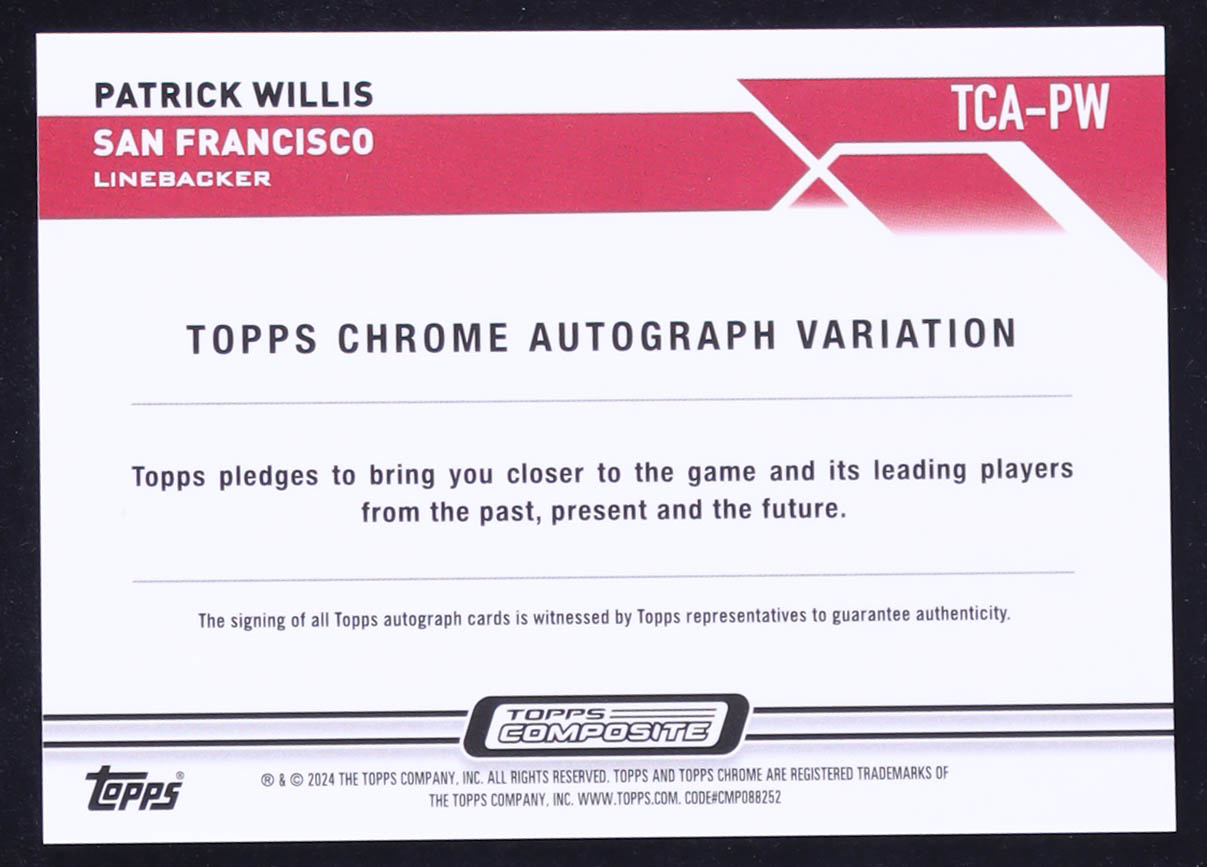 Patrick Willis 2024 Topps Chrome Football Autograph Variations Blue #TCAPW #110/150 at PristineAuction.com Patrick Willis 2024 Topps Chrome Football Autograph Variations Blue #TCAPW #110/150 at PristineAuction.com