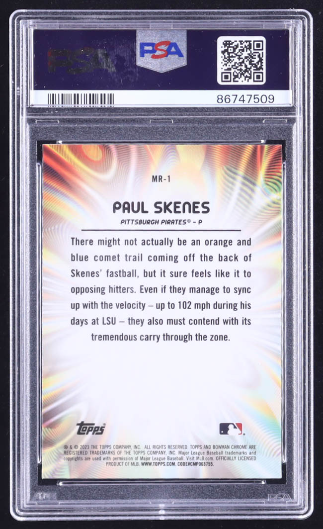 Paul Skenes 2023 Bowman Chrome Draft Mood Ring #MR1 RC (PSA 10) at PristineAuction.com Paul Skenes 2023 Bowman Chrome Draft Mood Ring #MR1 RC (PSA 10) at PristineAuction.com