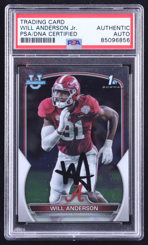 Will Anderson Jr. Signed 2022 Bowman Chrome University #52 RC (PSA) at PristineAuction.com Will Anderson Jr. Signed 2022 Bowman Chrome University #52 RC (PSA) at PristineAuction.com