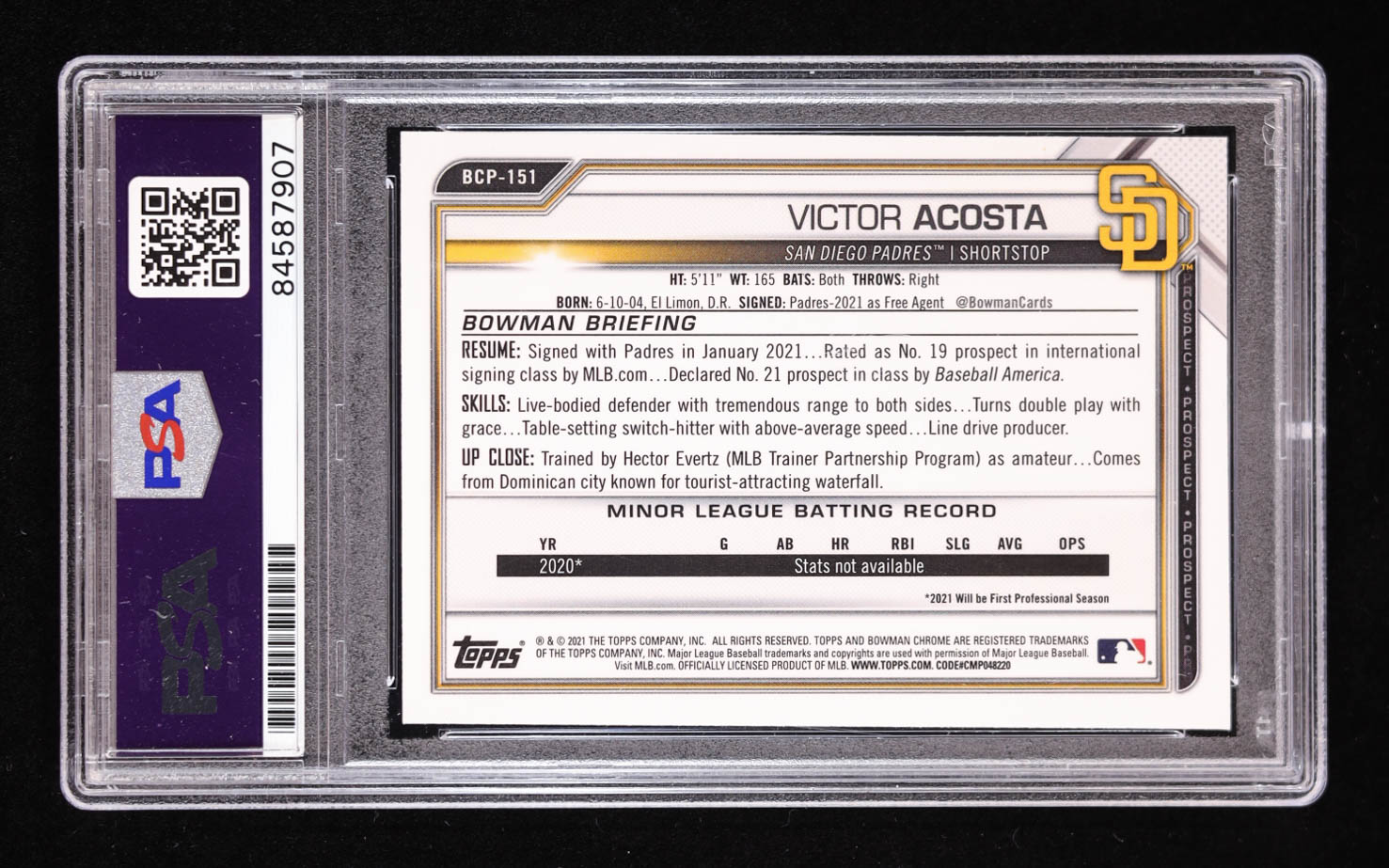 Victor Acosta Signed 2021 Bowman Chrome Mega Box Prospects Refractors #BCP151 RC (PSA | Auto 10) at PristineAuction.com Victor Acosta Signed 2021 Bowman Chrome Mega Box Prospects Refractors #BCP151 RC (PSA | Auto 10) at PristineAuction.com