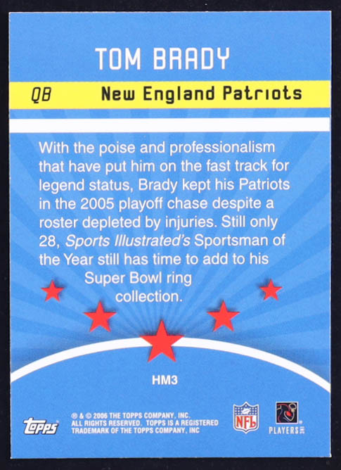 Tom Brady 2006 Topps Hobby Masters #HM3 at PristineAuction.com Tom Brady 2006 Topps Hobby Masters #HM3 at PristineAuction.com