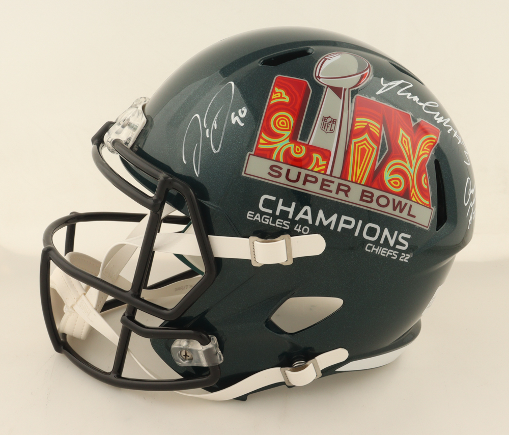 Nolan Smith Jr., Jordan Davis & Quinyon Mitchell Signed Eagles Super Bowl LIX Champions Logo Full-Size Speed Helmet (JSA) at PristineAuction.com Nolan Smith Jr., Jordan Davis & Quinyon Mitchell Signed Eagles Super Bowl LIX Champions Logo Full-Size Speed Helmet (JSA) at PristineAuction.com