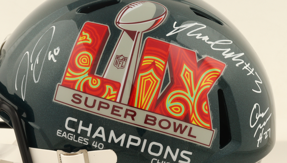 Nolan Smith Jr., Jordan Davis & Quinyon Mitchell Signed Eagles Super Bowl LIX Champions Logo Full-Size Speed Helmet (JSA) at PristineAuction.com Nolan Smith Jr., Jordan Davis & Quinyon Mitchell Signed Eagles Super Bowl LIX Champions Logo Full-Size Speed Helmet (JSA) at PristineAuction.com