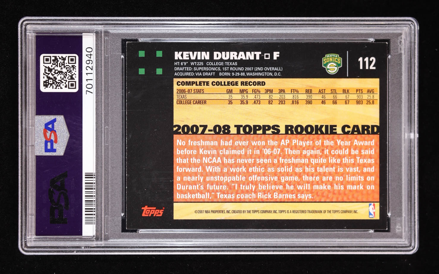 Kevin Durant Signed 2007 Topps #112 RC (PSA | Auto 10) at PristineAuction.com Kevin Durant Signed 2007 Topps #112 RC (PSA | Auto 10) at PristineAuction.com