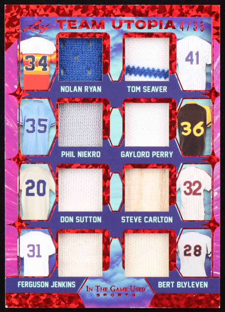 2022 Leaf ITG Used Team Utopia Pattern Red #TU22 Nolan Ryan / Tom Seaver / Phil Niekro / Gaylord Perry / Don Sutton / Steve Carlton / Fergie Jenkins / Bert Blyleven #04/35 at PristineAuction.com 2022 Leaf ITG Used Team Utopia Pattern Red #TU22 Nolan Ryan / Tom Seaver / Phil Niekro / Gaylord Perry / Don Sutton / Steve Carlton / Fergie Jenkins / Bert Blyleven #04/35 at PristineAuction.com