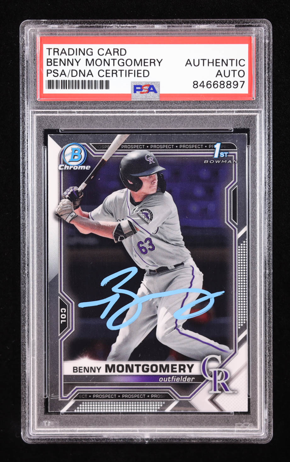 Benny Montgomery Signed 2021 Bowman Draft Chrome #BDC84 RC (PSA) at PristineAuction.com Benny Montgomery Signed 2021 Bowman Draft Chrome #BDC84 RC (PSA) at PristineAuction.com