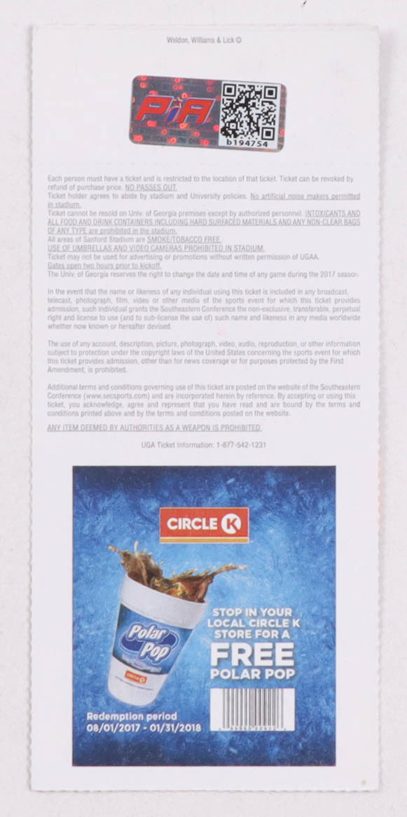 D'Andre Swift Signed College Debut Game Ticket Inscribed "College Debut" (PIA) at PristineAuction.com D'Andre Swift Signed College Debut Game Ticket Inscribed "College Debut" (PIA) at PristineAuction.com