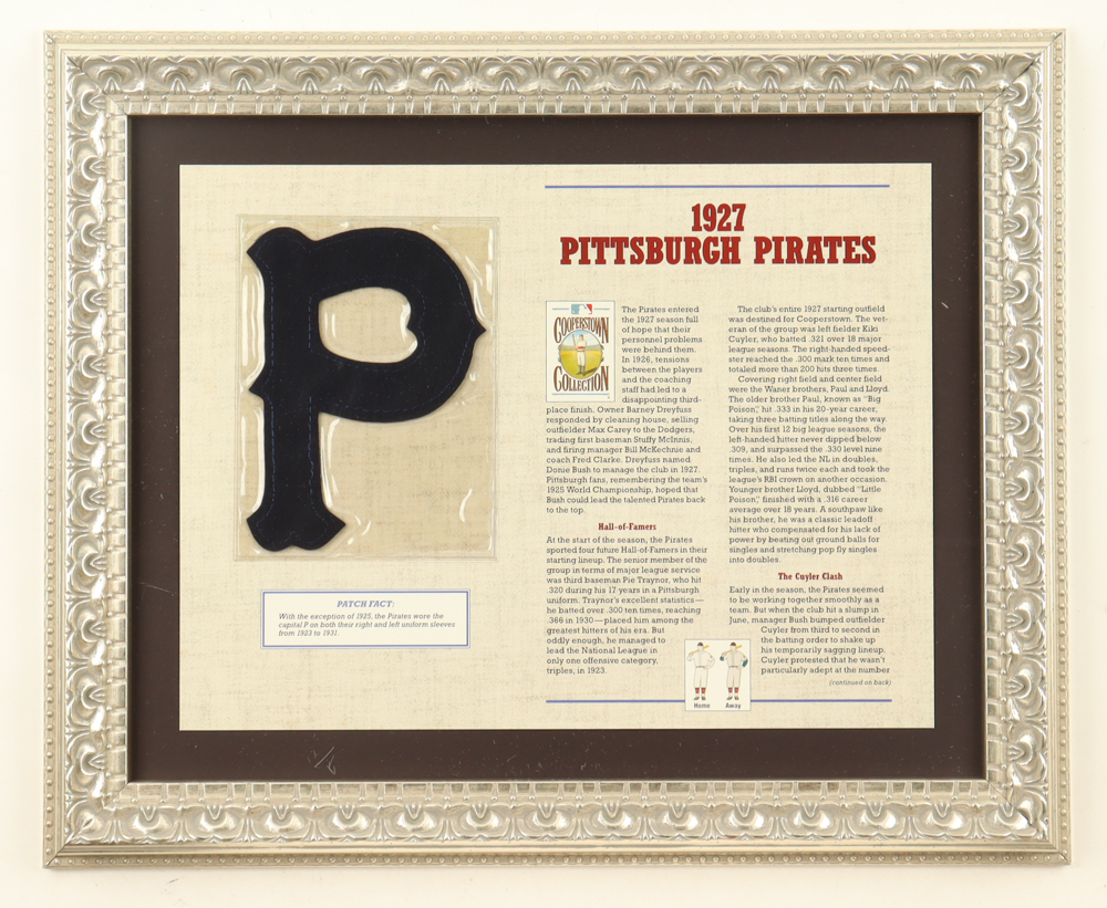1927 Pirates Custom Framed Commemorative Stat Card With Cloth Uniform Patch Card at PristineAuction.com 1927 Pirates Custom Framed Commemorative Stat Card With Cloth Uniform Patch Card at PristineAuction.com