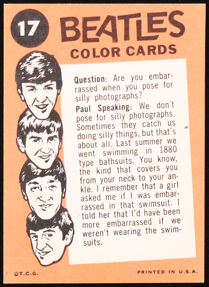 1964 Topps The Beatles Color #17 Ringo, George, John and Paul - Paul Speaking at PristineAuction.com 1964 Topps The Beatles Color #17 Ringo, George, John and Paul - Paul Speaking at PristineAuction.com
