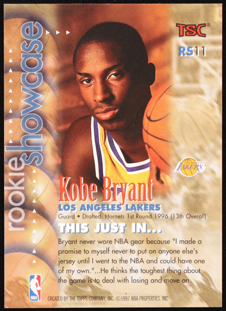 Kobe Bryant 1996-97 Stadium Club Rookie Showcase #RS11 RC at PristineAuction.com Kobe Bryant 1996-97 Stadium Club Rookie Showcase #RS11 RC at PristineAuction.com