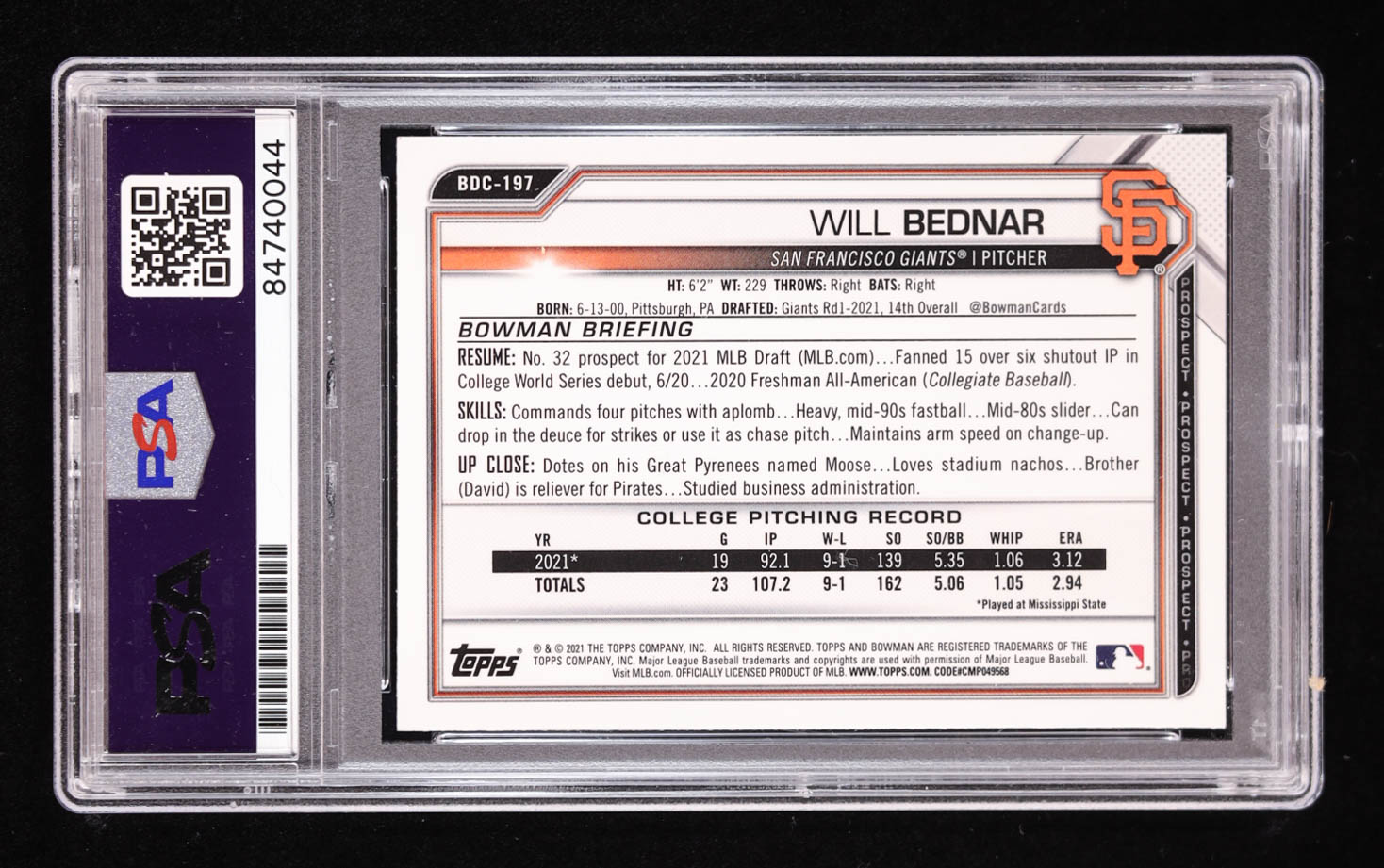 Will Bednar Signed 2021 Bowman Chrome Draft #BDC197 RC (PSA | Auto 10) at PristineAuction.com Will Bednar Signed 2021 Bowman Chrome Draft #BDC197 RC (PSA | Auto 10) at PristineAuction.com