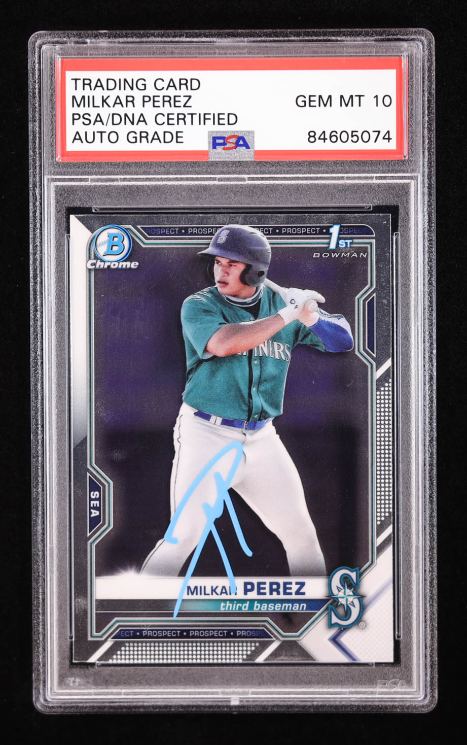Milkar Perez Signed 2021 Bowman Chrome Prospects #BCP215 RC (PSA | Auto 10) at PristineAuction.com Milkar Perez Signed 2021 Bowman Chrome Prospects #BCP215 RC (PSA | Auto 10) at PristineAuction.com