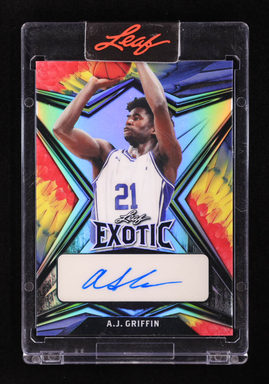 AJ Griffin 2022 Leaf Exotic Autographs Prismatic Parrot #EAAJG RC #2/6 at PristineAuction.com AJ Griffin 2022 Leaf Exotic Autographs Prismatic Parrot #EAAJG RC #2/6 at PristineAuction.com
