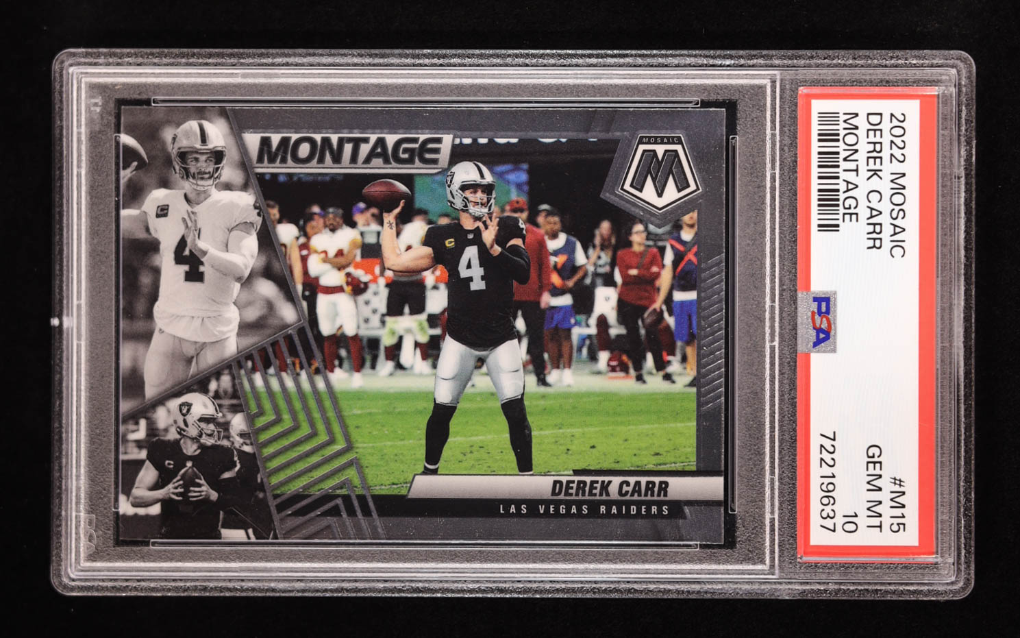 Derek Carr 2022 Panini Mosaic Montage #15 (PSA 10) at PristineAuction.com Derek Carr 2022 Panini Mosaic Montage #15 (PSA 10) at PristineAuction.com