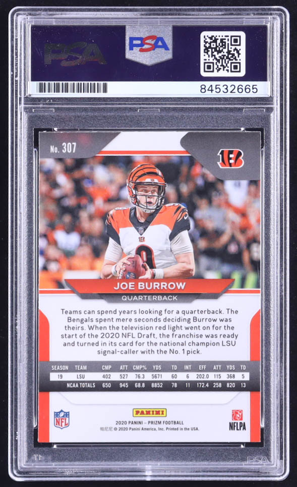 Joe Burrow Signed 2020 Panini Prizm #307 RC (PSA) at PristineAuction.com Joe Burrow Signed 2020 Panini Prizm #307 RC (PSA) at PristineAuction.com