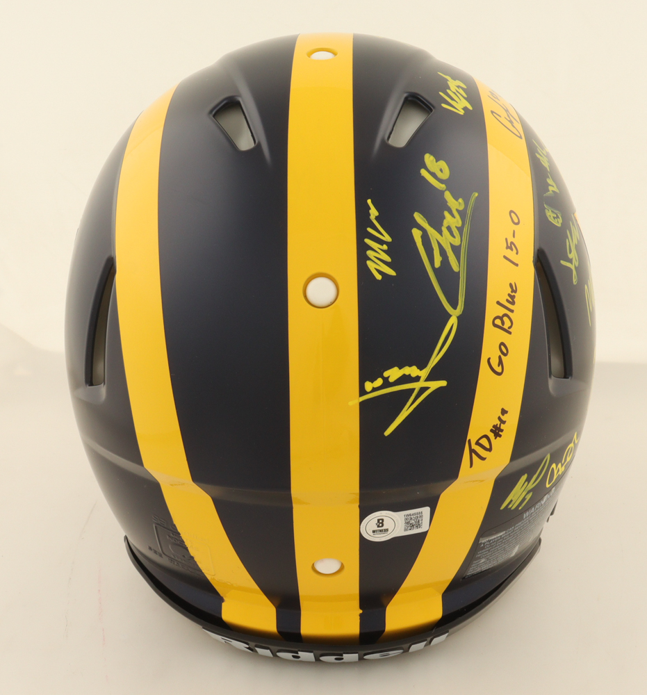 2023 Michigan Wolverines Full-Size Authentic On-Field Speed Helmet Team-Signed by (16) with J.J. McCarthy, Blake Corum, Roman Wilson, Colston Loveland Inscribed "Go Blue 15-0" & "23 Champs!" (Beckett) at PristineAuction.com 2023 Michigan Wolverines Full-Size Authentic On-Field Speed Helmet Team-Signed by (16) with J.J. McCarthy, Blake Corum, Roman Wilson, Colston Loveland Inscribed "Go Blue 15-0" & "23 Champs!" (Beckett) at PristineAuction.com
