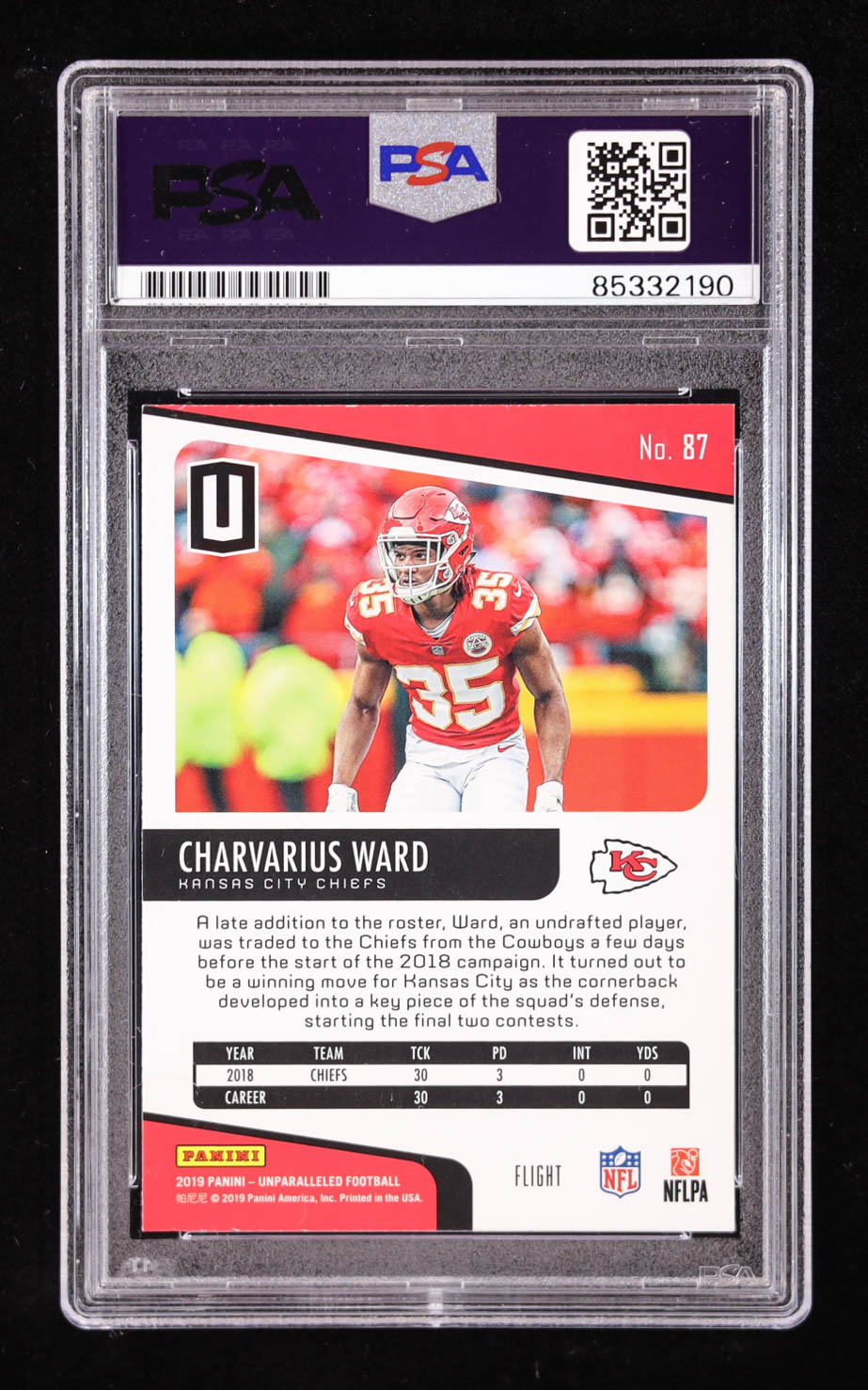 Charvarius Ward Signed 2019 Panini Unparalleled Flight #87 RC (PSA) at PristineAuction.com Charvarius Ward Signed 2019 Panini Unparalleled Flight #87 RC (PSA) at PristineAuction.com