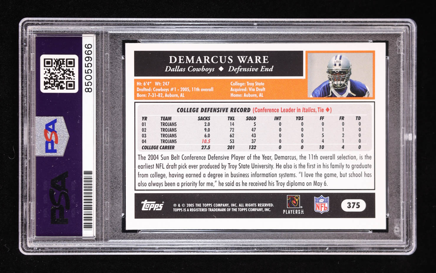 Demarcus Ware Signed 2005 Topps 50th Anniversary #375 RC (PSA) at PristineAuction.com Demarcus Ware Signed 2005 Topps 50th Anniversary #375 RC (PSA) at PristineAuction.com