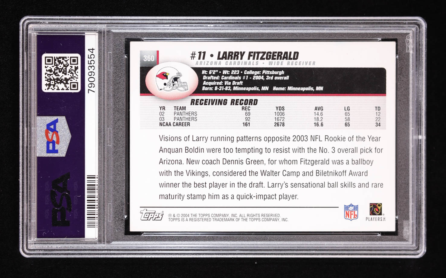 Larry Fitzgerald Signed 2004 Topps #360 RC (PSA | Auto 10) at PristineAuction.com Larry Fitzgerald Signed 2004 Topps #360 RC (PSA | Auto 10) at PristineAuction.com