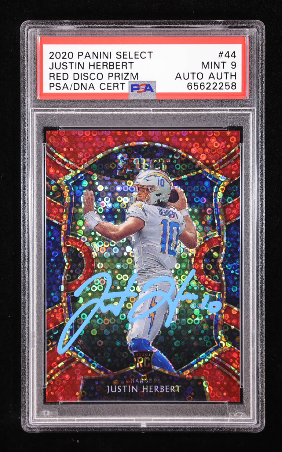 Justin Herbert Signed 2020 Select Red Disc Prizm #44 RC #4/49 (PSA 9) at PristineAuction.com Justin Herbert Signed 2020 Select Red Disc Prizm #44 RC #4/49 (PSA 9) at PristineAuction.com