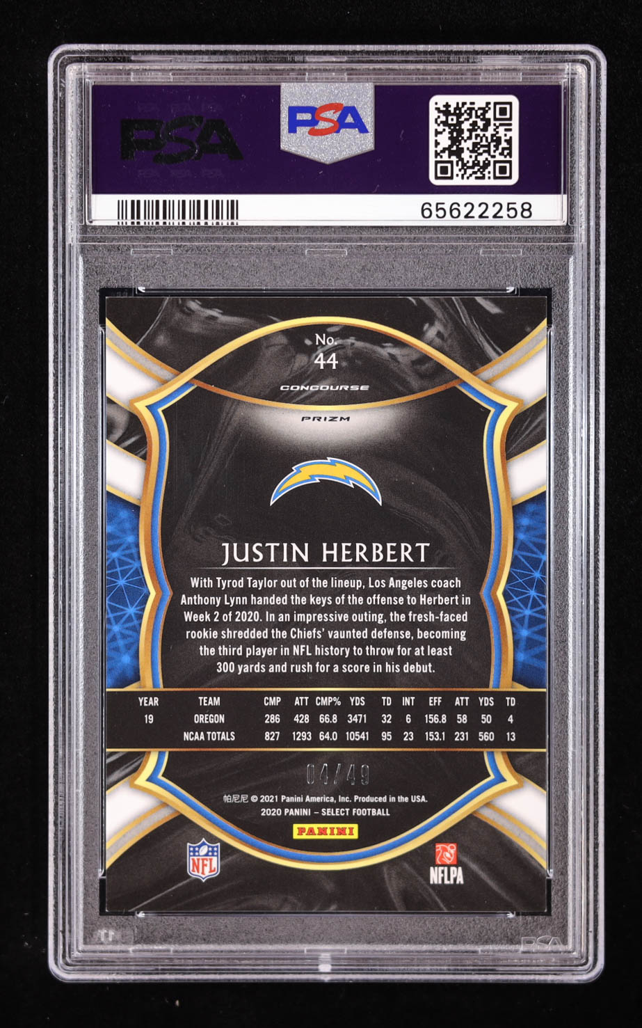 Justin Herbert Signed 2020 Select Red Disc Prizm #44 RC #4/49 (PSA 9) at PristineAuction.com Justin Herbert Signed 2020 Select Red Disc Prizm #44 RC #4/49 (PSA 9) at PristineAuction.com