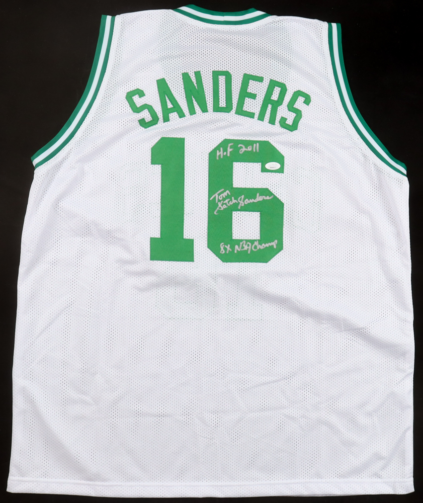 Tom "Satch" Sanders Signed Jersey Inscribed "HOF 2011" & "8x NBA Champ" (JSA) at PristineAuction.com Tom "Satch" Sanders Signed Jersey Inscribed "HOF 2011" & "8x NBA Champ" (JSA) at PristineAuction.com